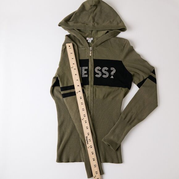 Y2K Guess Studded Hoodie Women Small Embellished Logo Vtg 2000s 90s Varsity Edge - Picture 5 of 9